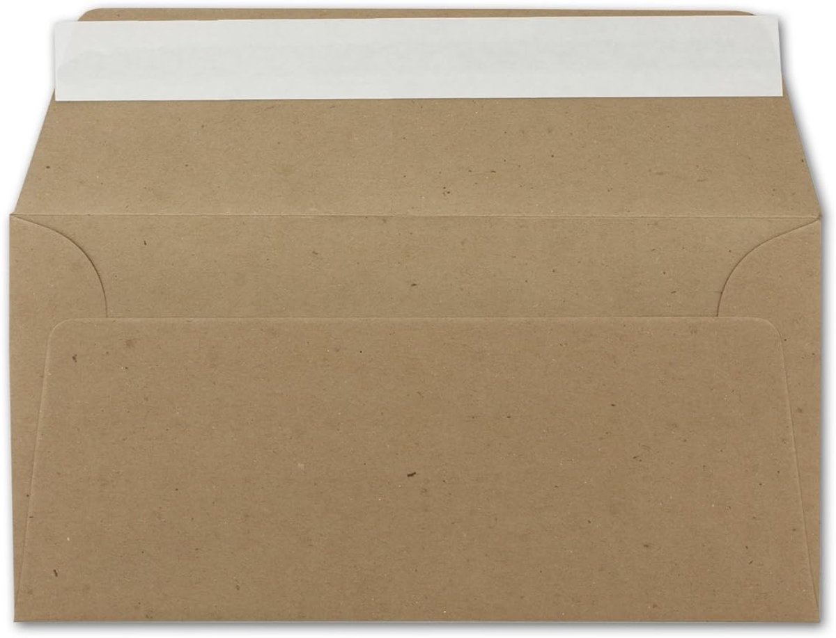 50 DIN lange enveloppen, kraftpapier, bruin, 11 x 22 cm, 120 g/m² zelfklevende standaard enveloppen voor doop en uitnodigingen van je Glüxx-Agent