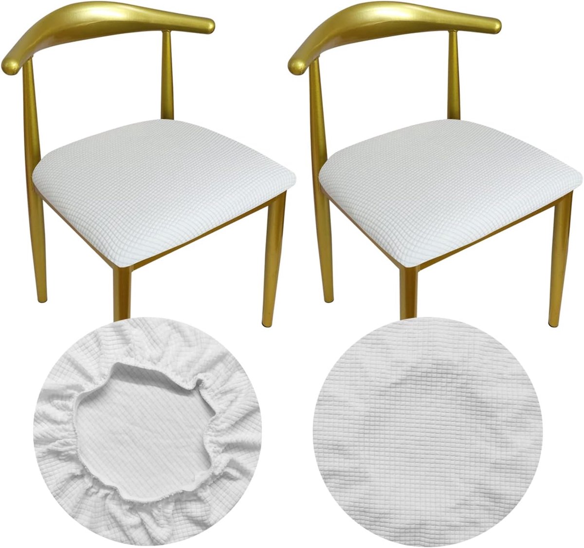 Stoelhoes Voor Stoelen Rond Luxe Stof, Diameter 36-50cm, Ronde Rekbare Rimpel Gratis Wasbaar Stofdicht (2, Wit)