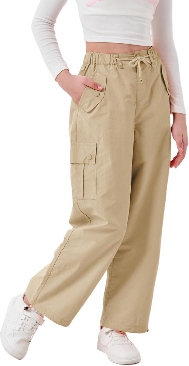 Parachute Baggy Cargo Broek voor Meisjes, Y2K Vintage Joggingbroek met Verstelbare Elastische Taille voor Kinderen