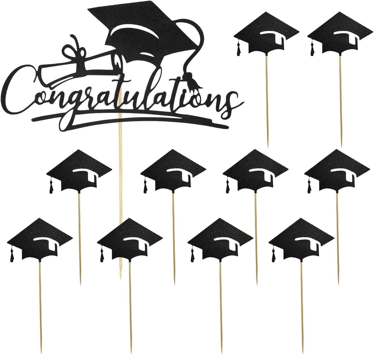 11 stuks taarttoppers met thema afstudeerfeest, afstudeerfeest, taartdecoratie-inzetstukken, afstudeertaartaccessoires