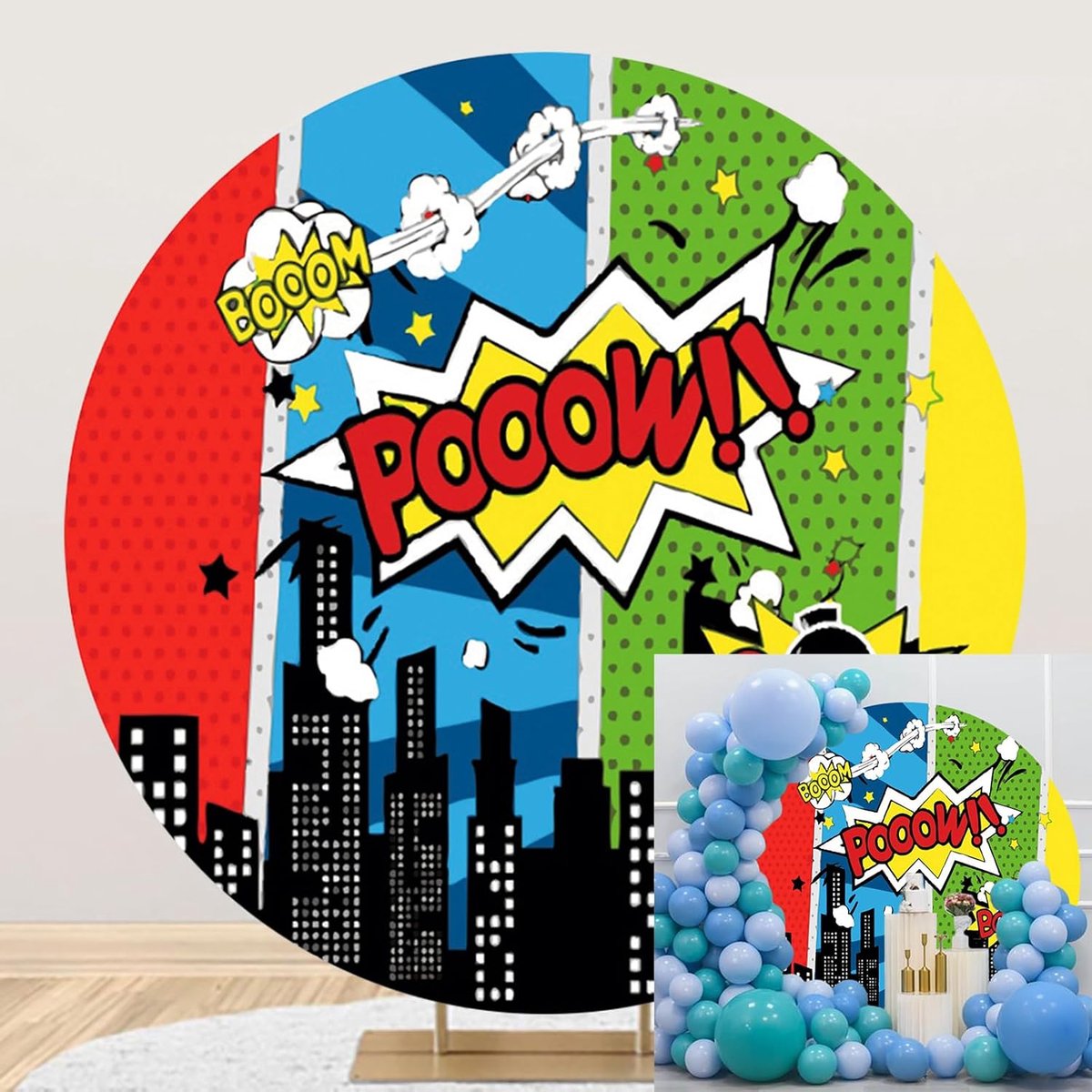 Stad Achtergrond 6.5ft Comic Architectuur Stad Nacht Ronde Achtergrond Cover Cartoon Super City Boom Fotografie Achtergrond Pasgeboren Jongen Kinderen Verjaardag Banner