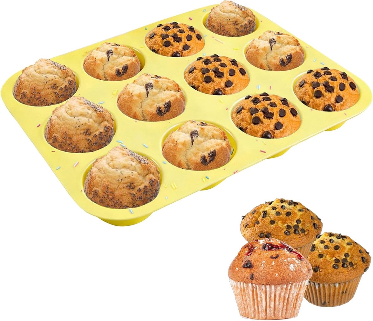 Dailygoods- Muffinvorm Siliconen 12 Vakken - Muffinplaat - Vaatwasserbestendig - Antiaanbaklaag - 33x25 cm - Geschikt voor Ovens - Bakvorm