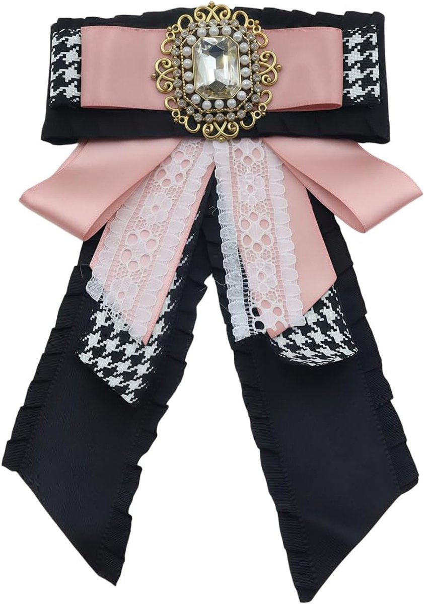 Vrouwen Big Bowknot Strass Shirt Broche Meerlaags Grosgrain Ribbon Broche, Roze