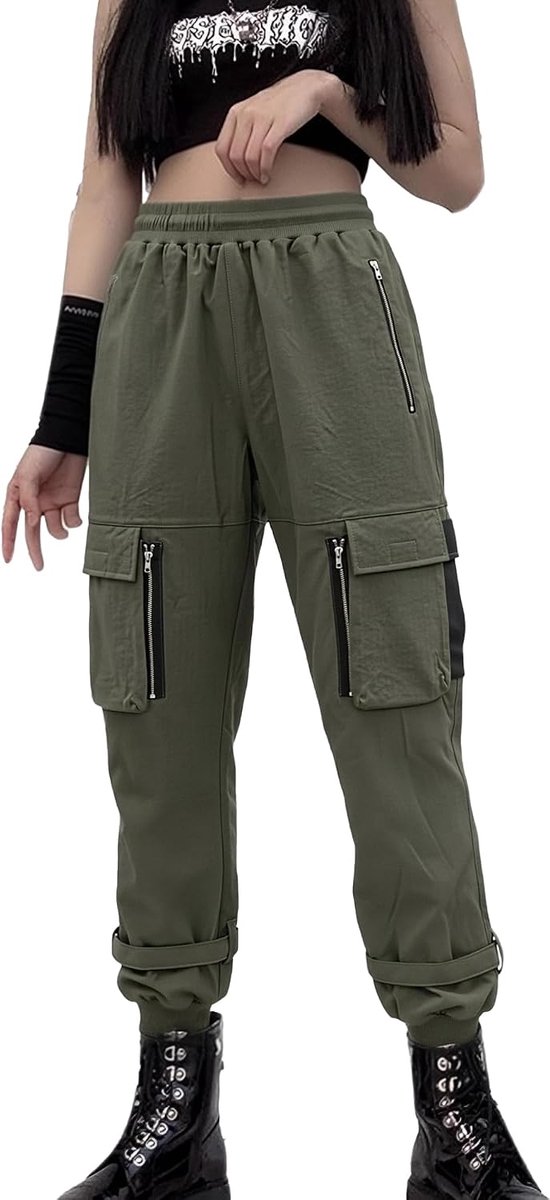 Cargobroek voor dames, losse broek met meerdere zakken, multi-rits, punk, gothic broek