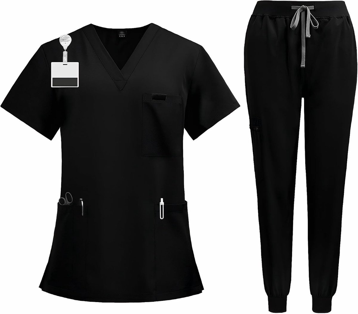 Scrub Set V-hals Korte Mouw Top met 3 Zakken Elastische Manchet Broek Vochtafvoerende Gezondheidszorg Uniform CK13