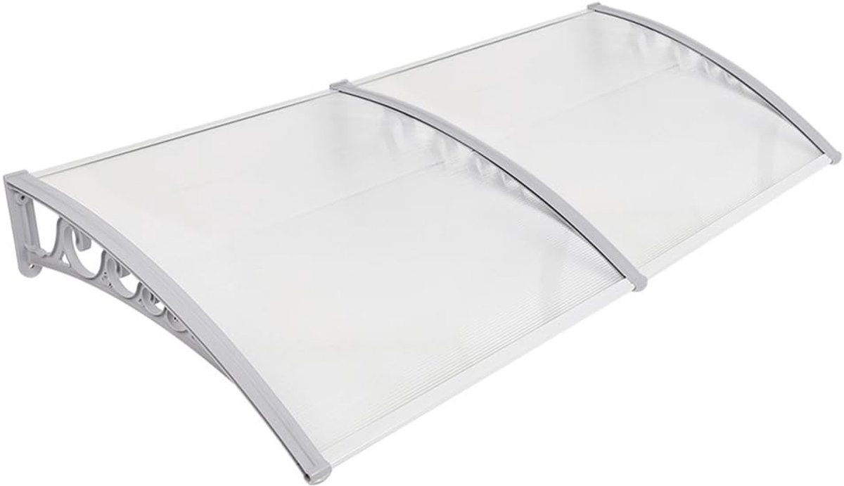 Luifel voor toegangsdeur, zonnedeur, zonnedeur, bescherming, polycarbonaat (100 x 300 cm, wit grijs)