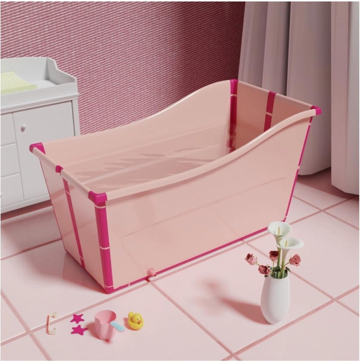 Badkuip, Opvouwbaar Binnen-/buitenbad, Ruimtebesparend En Handig Voor Opslag, Geschikt Voor Compacte Badkamers, Caravans En Tuinen(Color:roze)