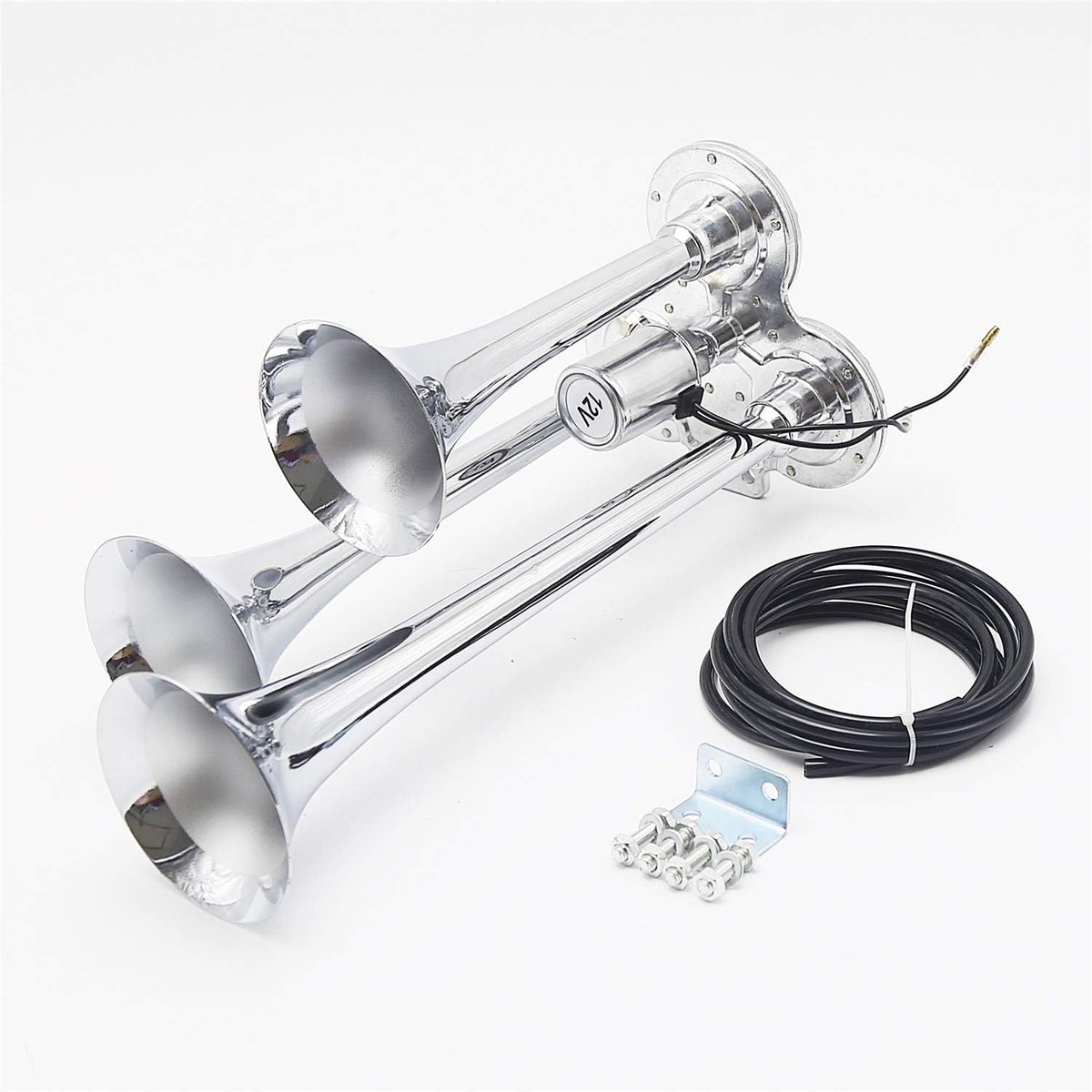 Auto Lucht hoorn Zilver Drie-buis hoorn 12V 150DB magneetventiel Elektronische controle waterdichte hoorn Grote luidspreker Power hoorn Auto elke truck Vrachtwagens Treinen Boatsair Whistle