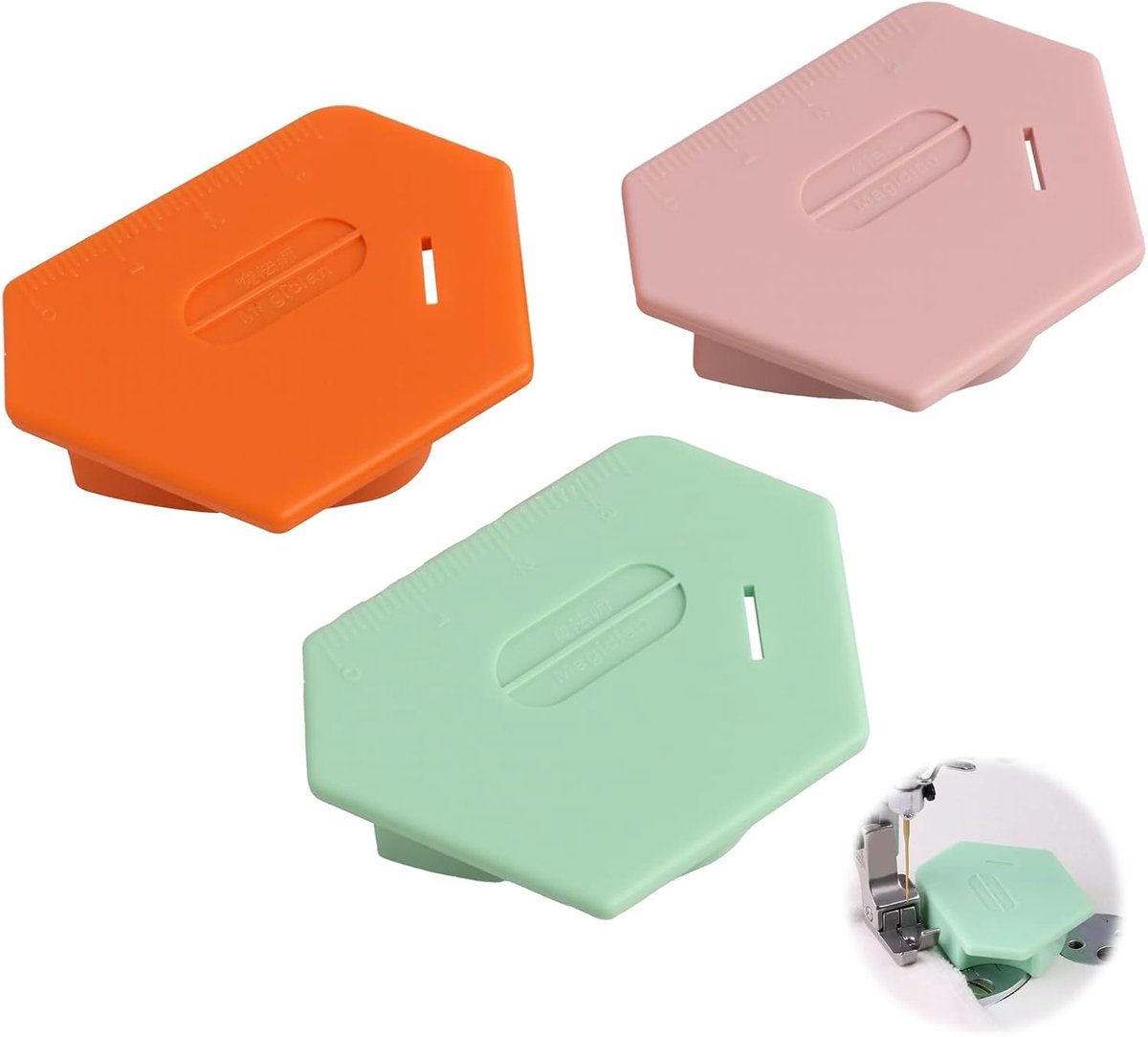 3 stuks magnetische geleiders, magnetische naaigeleider voor naaimachine, verstelbare naaiaccessoires voor rechte naden, compatibel met elektronische naaimachine, groen, roze en oranje