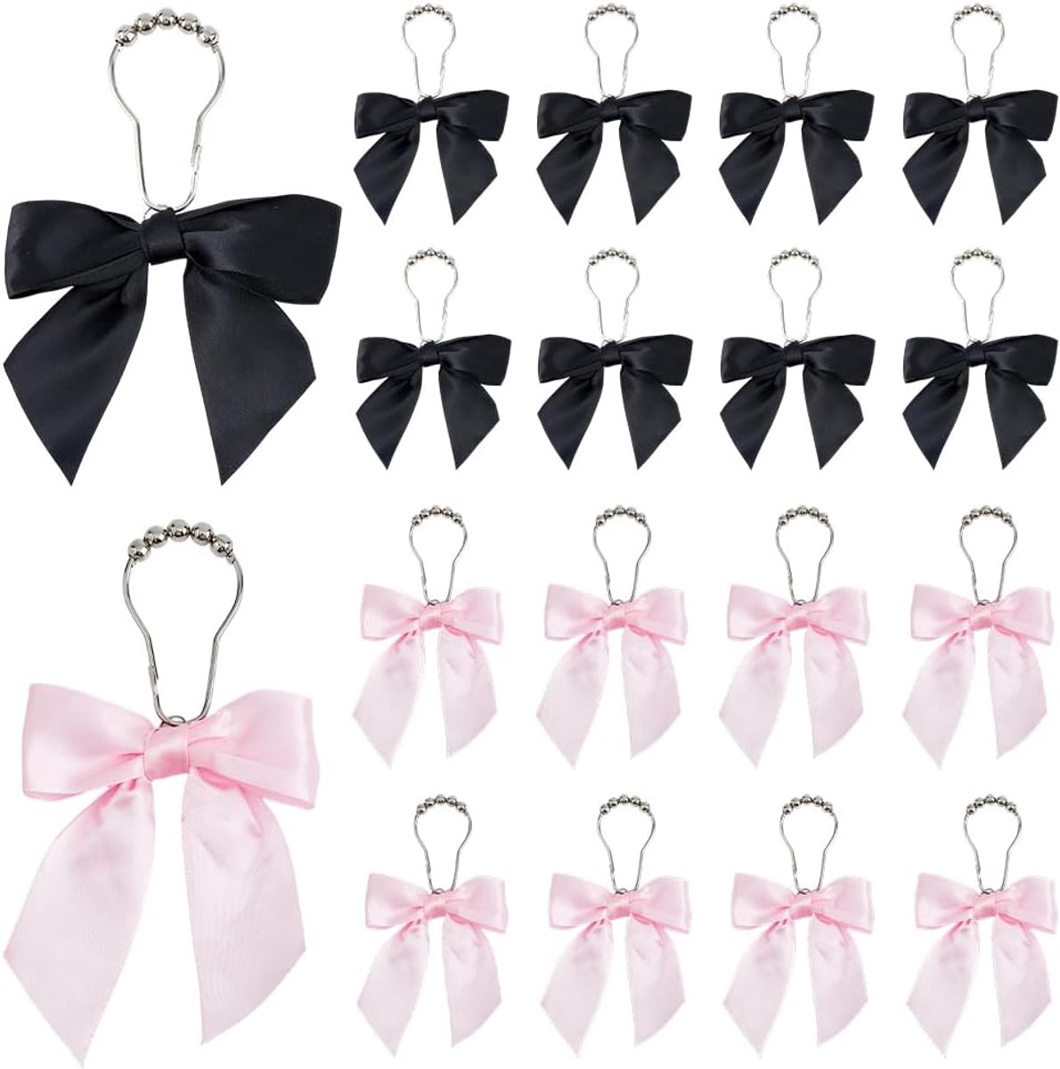 Dailygoods- Douchegordijn Haken 24 Stuks - Roze Strikringen - Decoratieve Haken - Badkamer Accessoires - Kinderkamer Decoratie - Schattig Ontwerp - Go