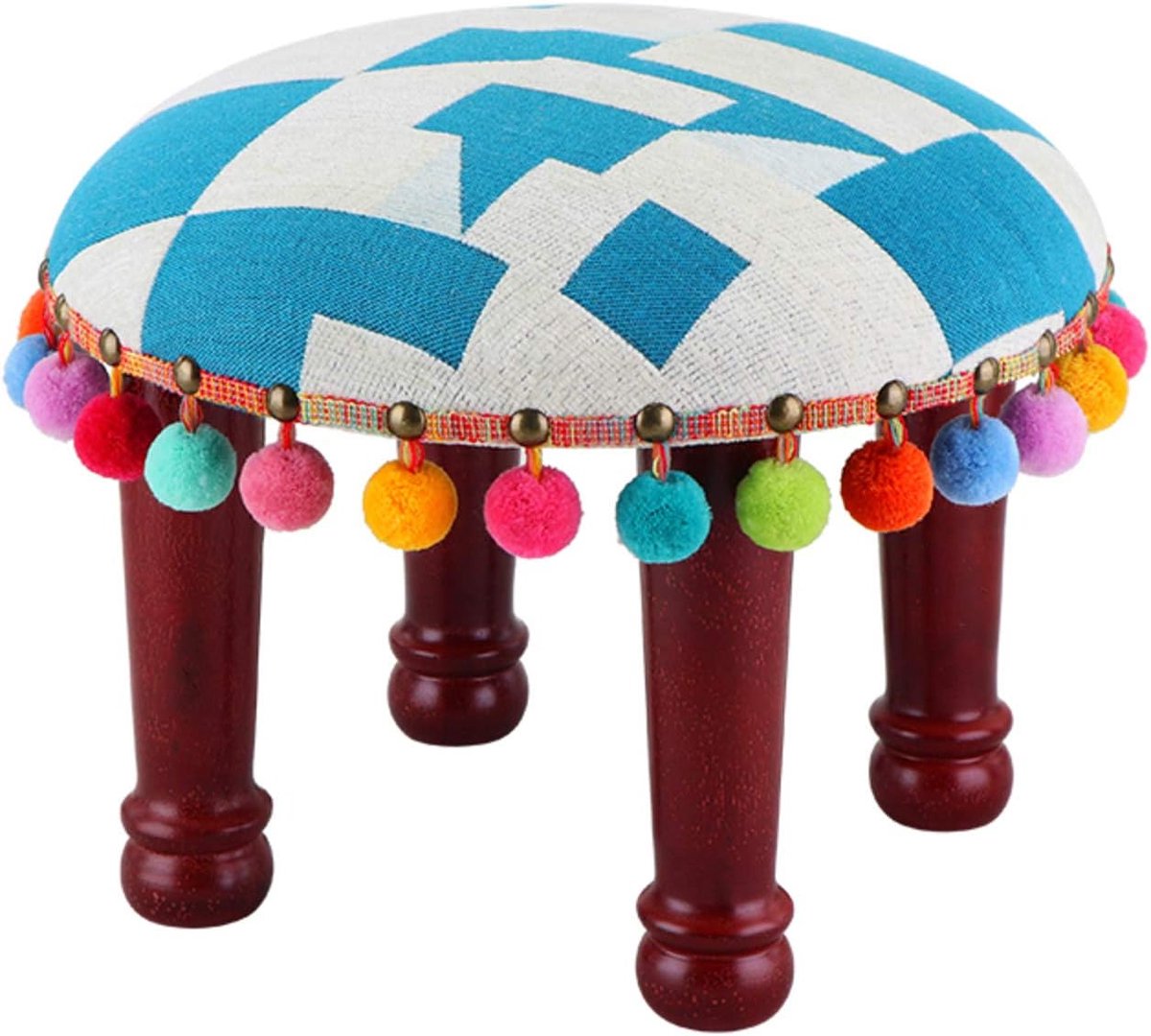 Ottomaan, Bank Ronde Voetbank, Stof Lage Kruk Ottomanen Bank Met 4 Houten Benen Mooie Schoen Veranderende Bank Poef Voor Woonkamer Home Decor-Watermeloen rood 38x30cm (15x12inch)