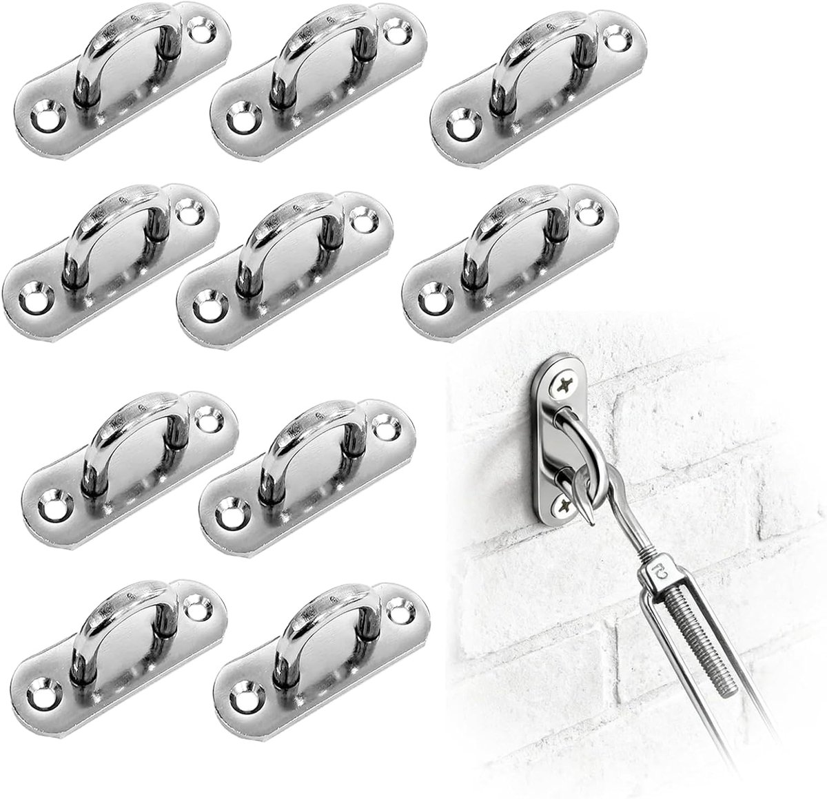 Dailygoods- Oogplaat 10 Stuks - Roestvrij Staal - Zware Belasting - Bevestigingshaken - Corrosiebestendig - Voor Binnen/Buiten Gebruik - Bevestigingsh