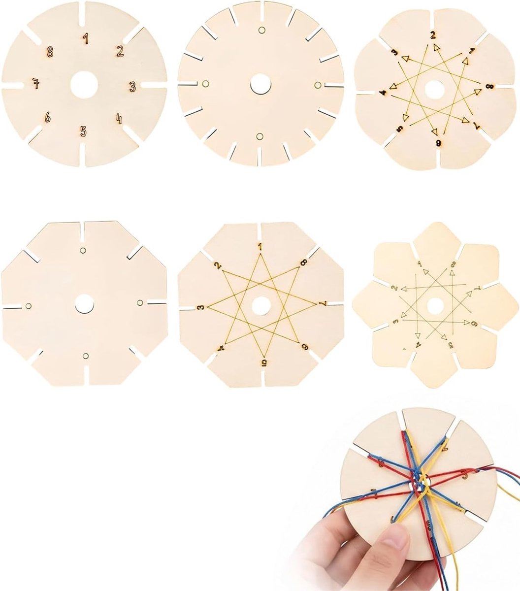 Armbandhouder, weefframe voor armband, 6 ronde houten schijven, stabiele basis die de koorden blokkeert voor soepel weven en veilige kindercreaties