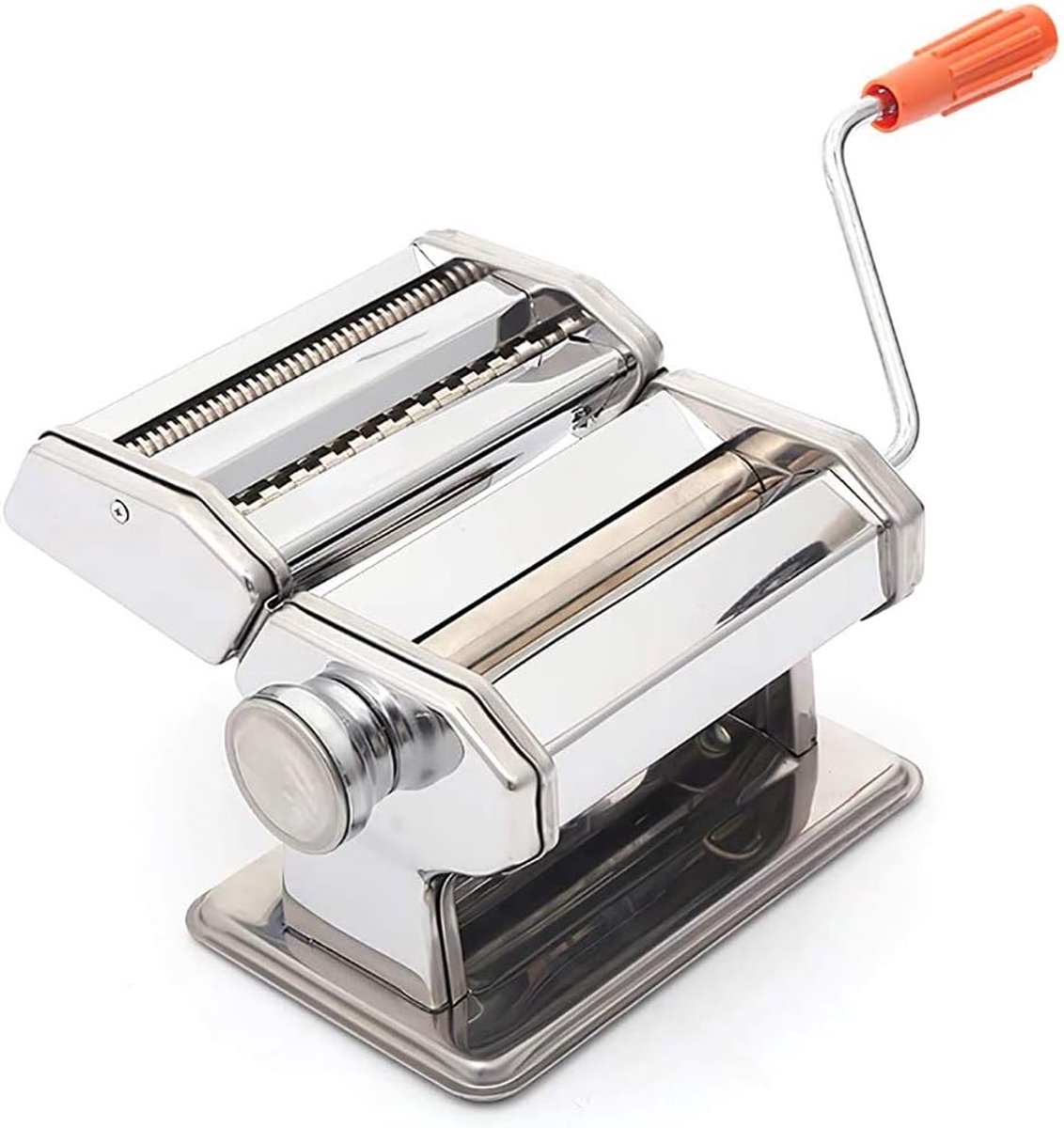 Handmatige Pasta Maker, 2-in-1 Snijwalsen voor Spaghetti, Tagliatelle en Lasagne, 8 Niveaus Pasta Dikte Aanpasbaar, Multifunctioneel: Kneedt en Snijdt (20 * 18,5 * 13,5 cm (model uit één stuk))