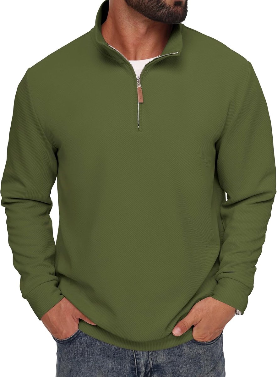 Heren Quarter Zip Sweatshirt Geribbelde Pullover Casual Top