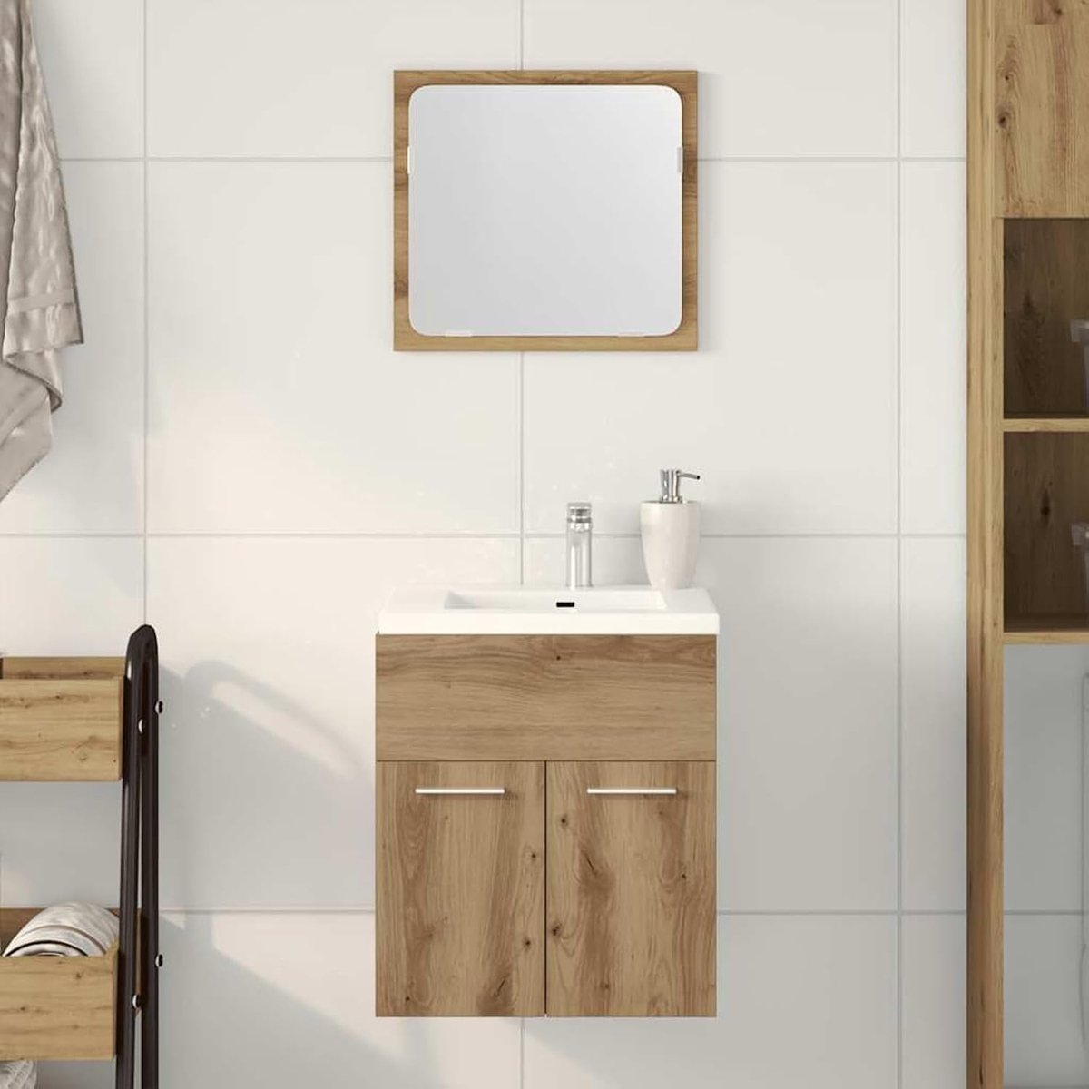 Badkamermeubelset, 2-delig, eiken, kunsthandwerk van meerlaags hout, complete badkamermeubelset, badkamermeubels, moderne badkamer, P862037