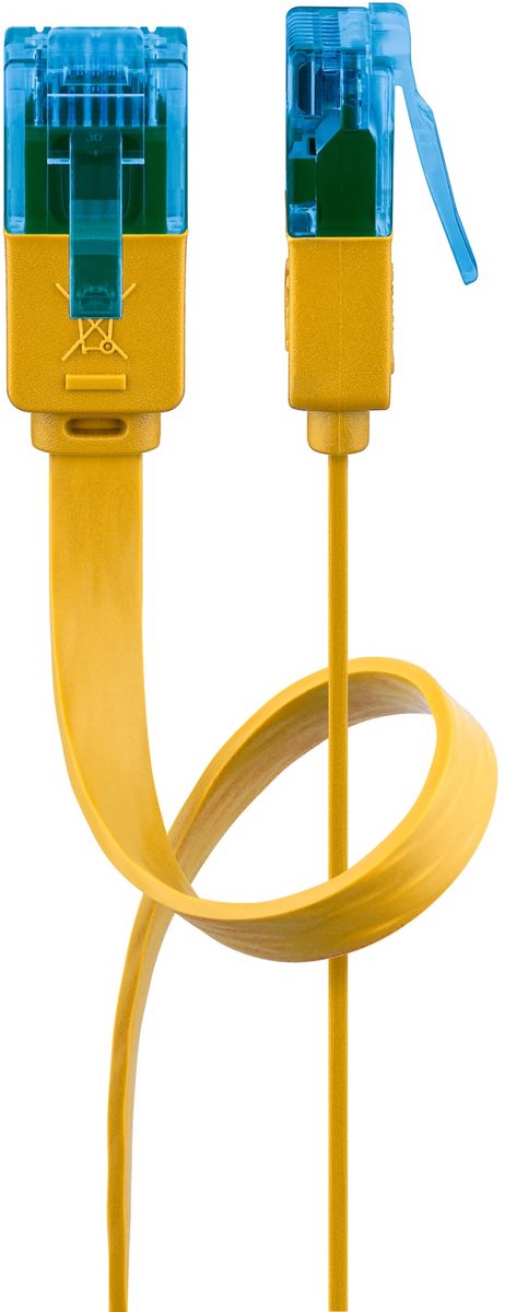 Image of Goobay Platte CAT 6a netwerkkabel, geel, 50 cm, U/UTP, koperen geleider
