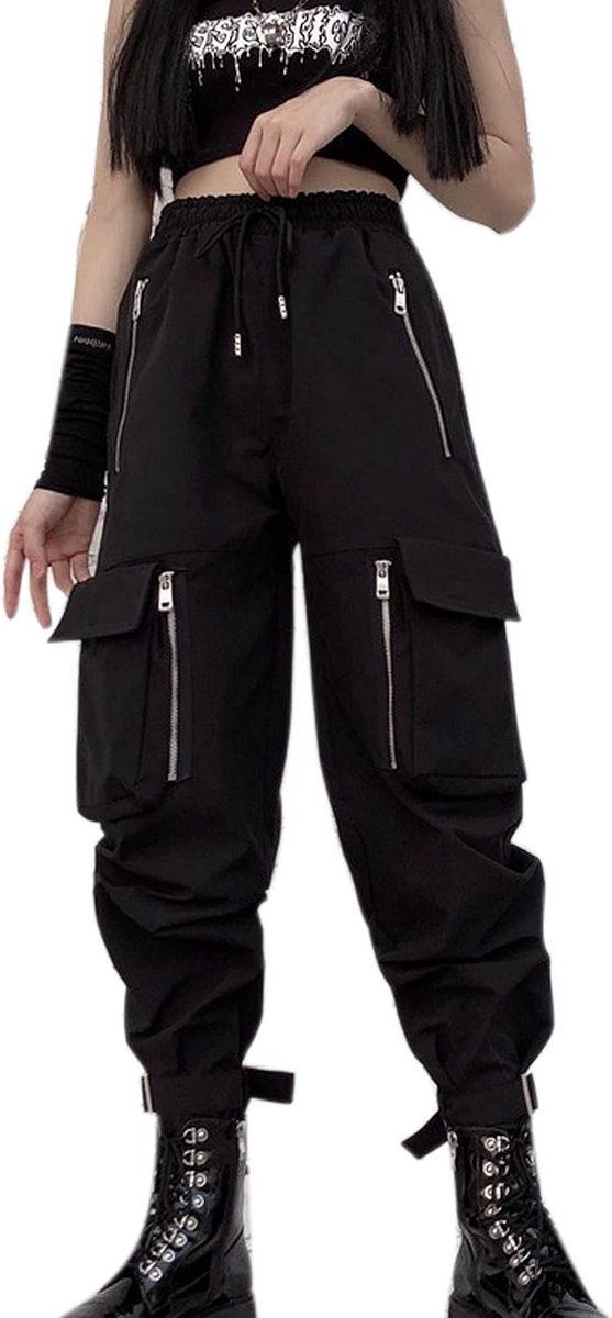 Cargobroek voor dames, losse broek met meerdere zakken, multi-rits, punk, gothic broek