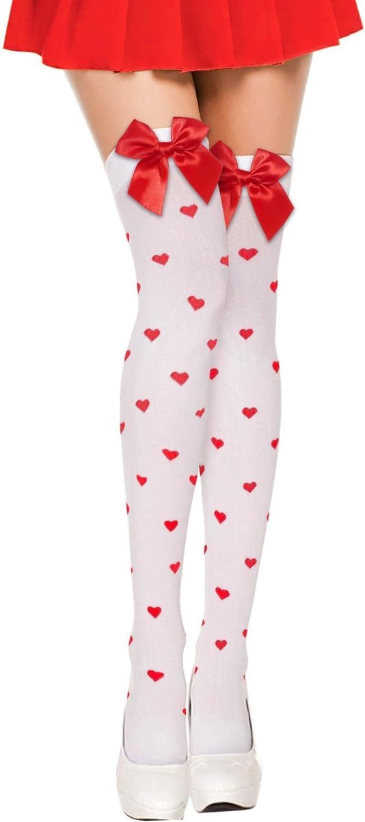 Sokken voor dames met strik, sokken met strik, sokken met rode strik, kniekousen, voor dames en meisjes, Valentijnsdag, Kerstmis, carnaval, feest