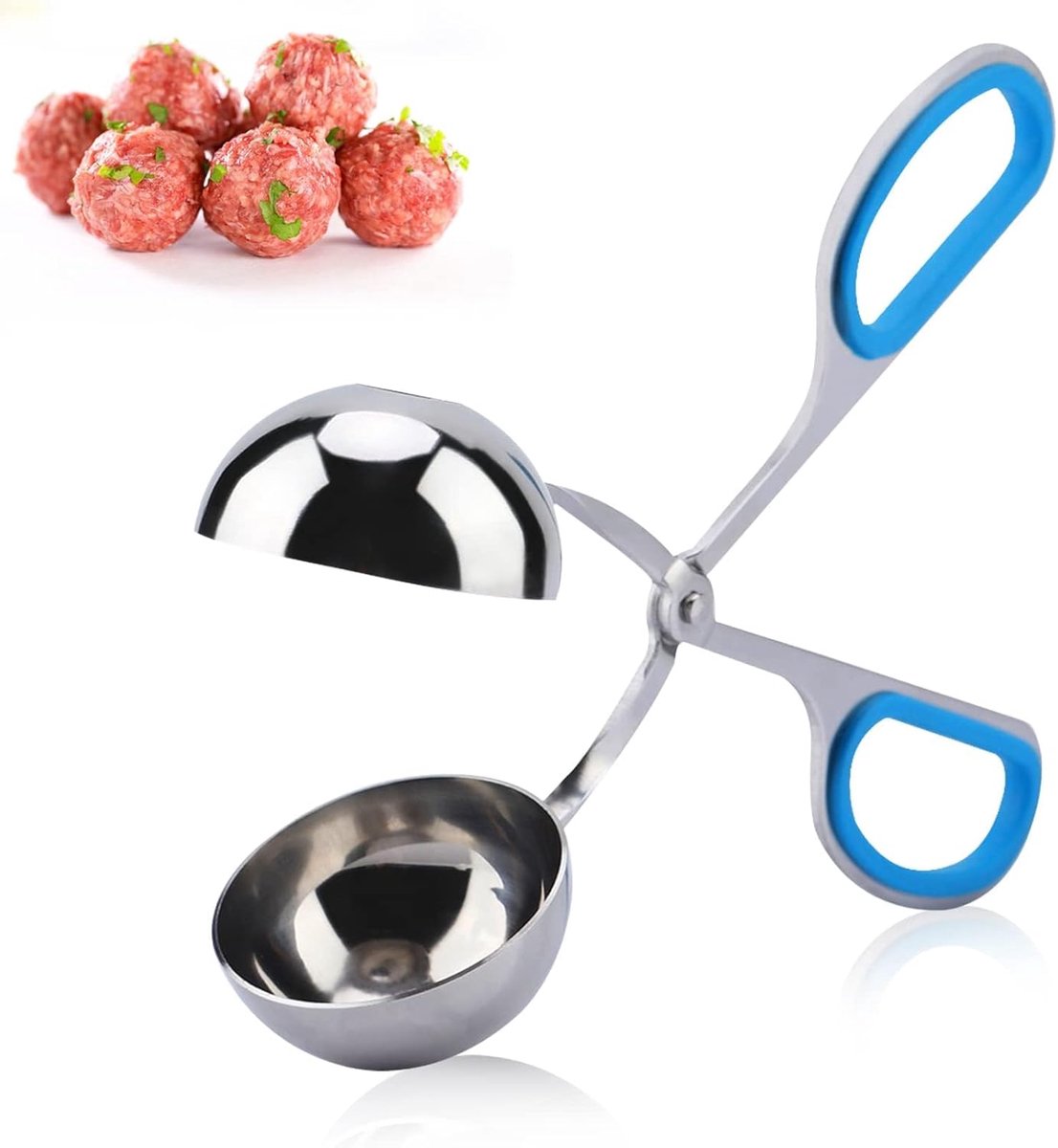 Maker, 304 Rvs Vlees Baller Niet Plakkerig Gehaktballen Lepel met Antislip Handvat Rijstballen Clip, Keukengereedschap (Blauw)