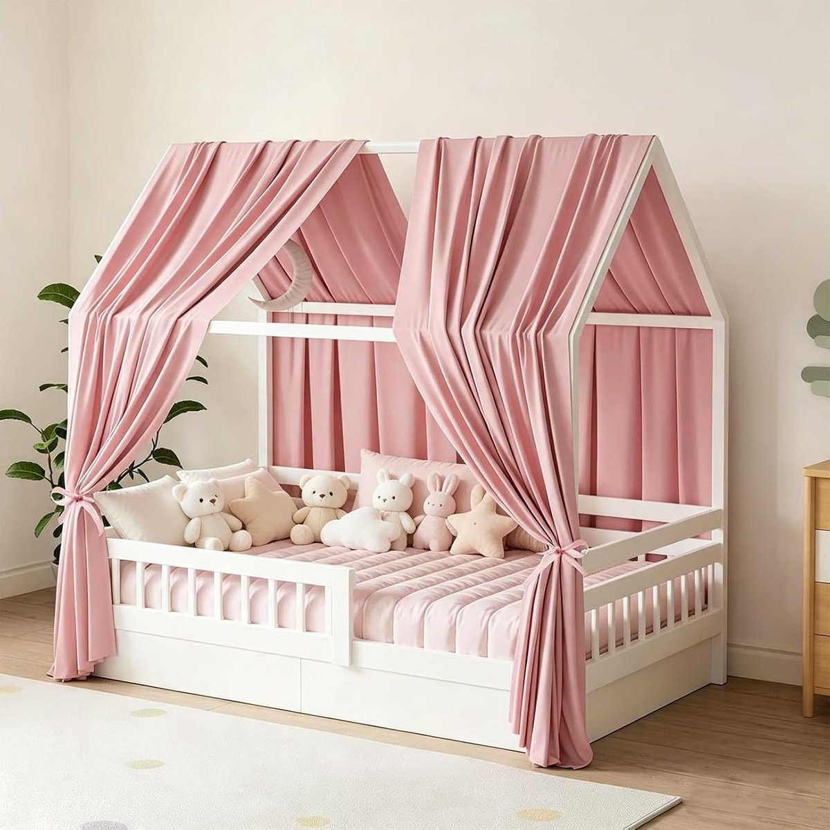 Hemeldecoratie huisbed meisjes (roze, 350X135, stoffen gordijn)
