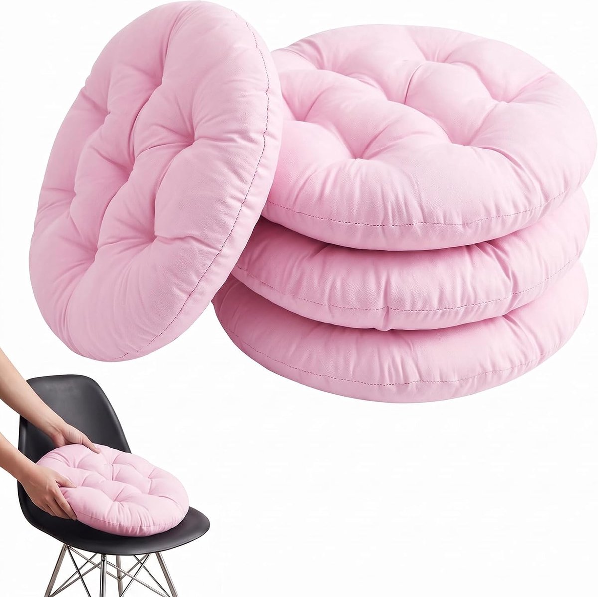Set van 4 ronde stoelkussens, 40 cm, rond zitkussen, gevuld zitkussen, comfortabel zitkussen, stoelkussen voor binnen, buiten, keuken, tuin, eetkamer, woonkamer, studeerkamer (lichtroze)
