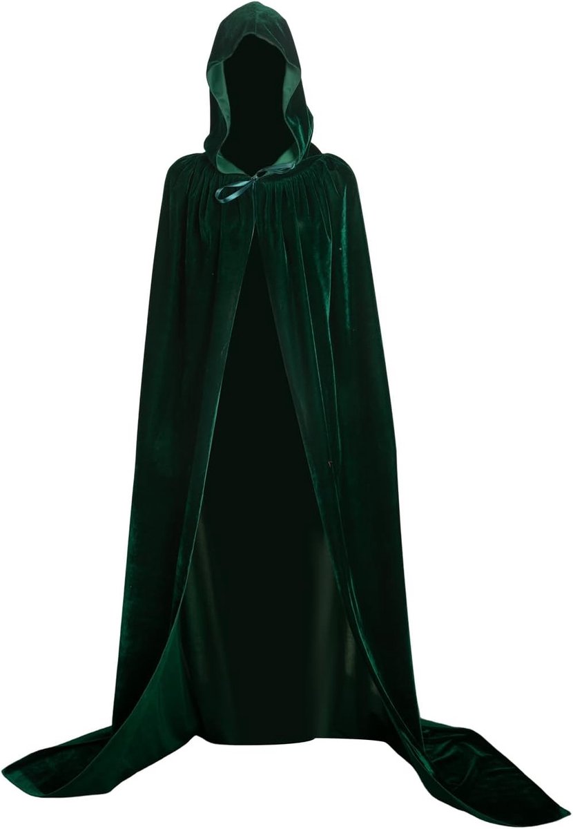 Cape met capuchon, lange fluwelen cape, middeleeuws, heksen, vampier, cape, mantel, satijn, Halloween, carnaval, feestkostuum