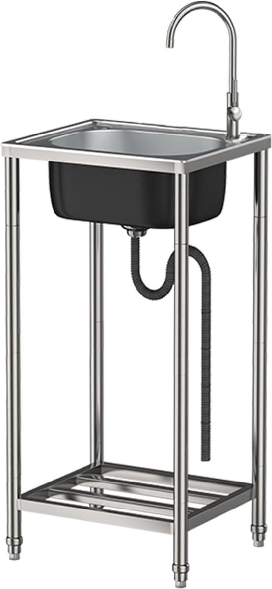 Spoelbak van roestvrij staal, beweegbare enkele wastafel, keuken met waterkraan, wastafel, tuin, voor buiten, achtertuin, garage, camping, boerderij, 38 cm