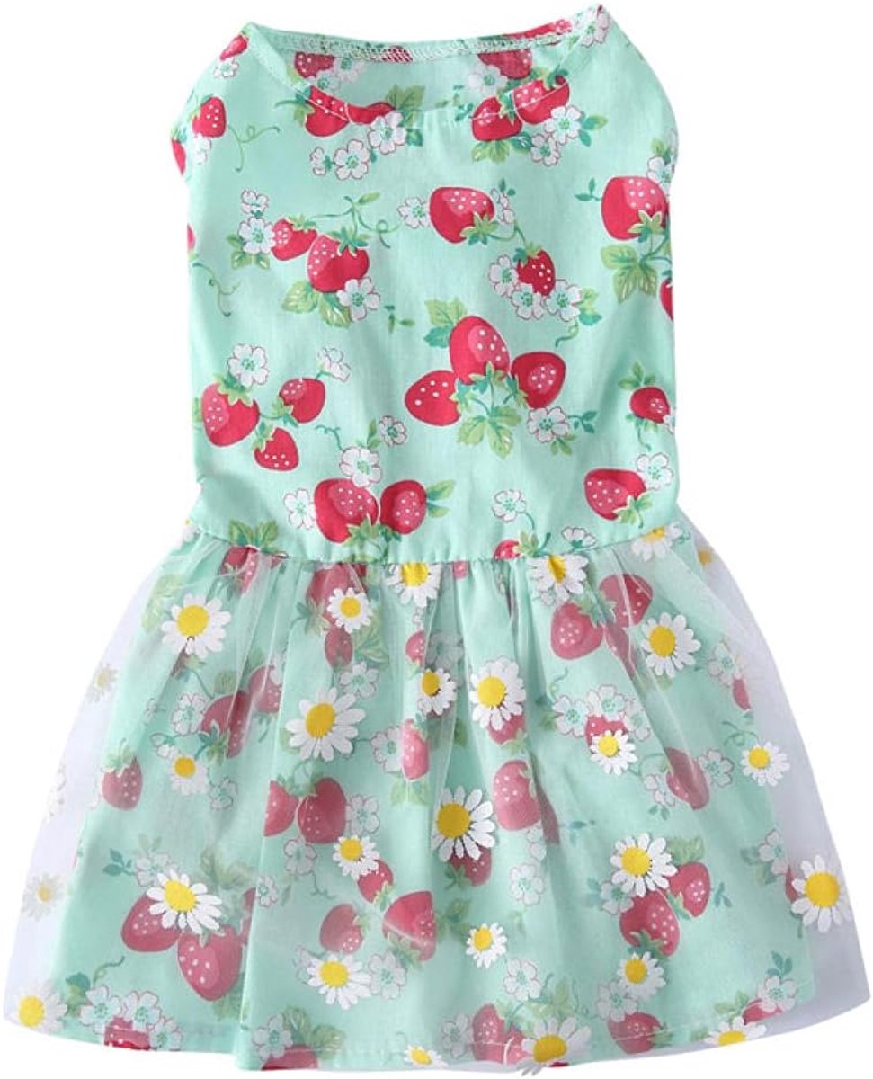 Tule zomerjurk voor kleine en middelgrote meisjes prinses huisdier kleding Strawberry Sunflower bloemenprint