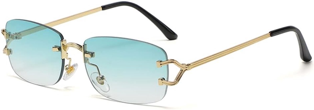 Vierkante randloze zonnebril voor dames metaal randloze retro zonnebril luxe merk design bril smalle lens