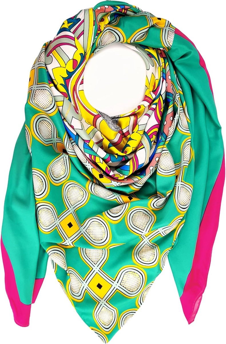 Sjaal voor dames met opvallend kleurrijk patroon - halsdoek, hoofddoek, hijab - perfect voor lente, herfst en winter - viscose 135 x 135 cm.
