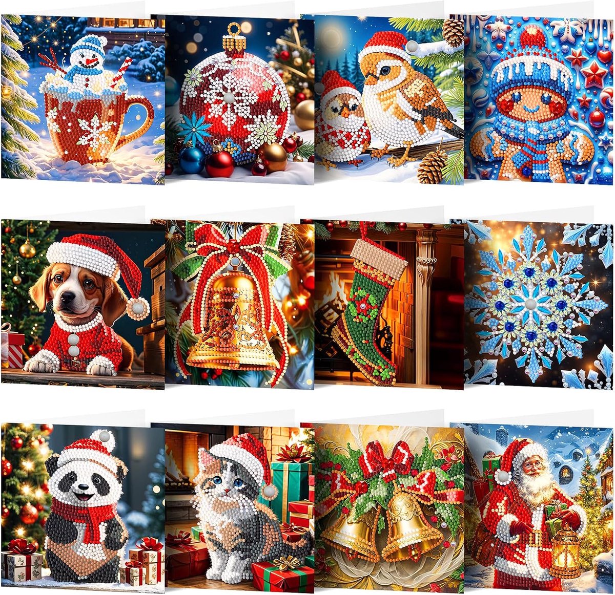 Wenskaartenset, premium doe-het-zelf bloemen, vogels, water, stras, complete set voor Kerstmis, Moederdag, lerarendag (28 x 16 cm)