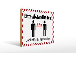 Holzschild Hinweis 40x30cm bitte Abstand halten 1.5 m