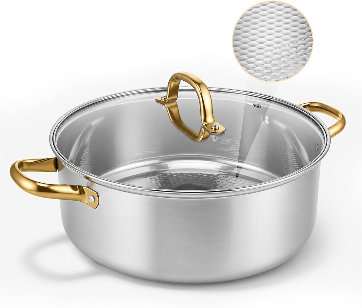 braadpan, pan ongecoat met deksel, krasbestendige braadpan, pan met twee handgrepen, gehamerde titanium braadpan geschikt voor alle warmtebronnen, ovenbestendig, hoge rand (30 cm)