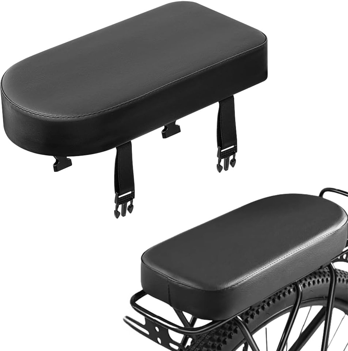 Fiets-achterzitkussen, PU comfortabele fietszitje, mountainbike-achterzitkussen voor buiten (zwart)