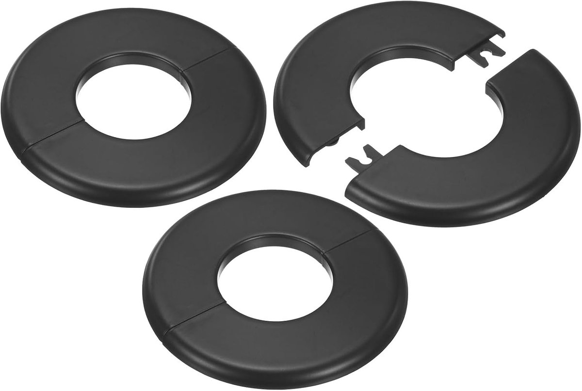 Set van 3 gesplitste flens, ABS ronde zelfklevende rozet plaat afdekgesp voor 40 mm/1,57 inch diameter pijpaccessoires/vloer/plafond, sanitair afdekplaten [zwart, 6,5 mm/0,26 inch H]