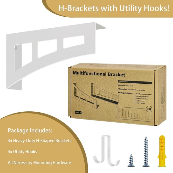 Wit, 15 cm, 4 haken, waterdicht, hoekhouders van 90 graden van metaal, roestbestendige houders, set van 4 — afbeelding 5