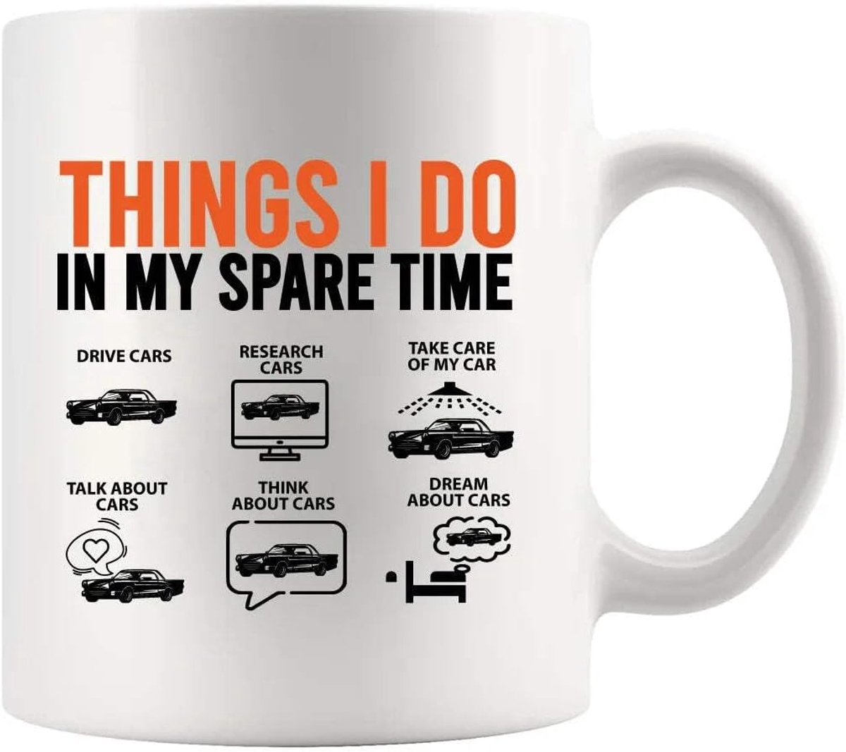 Dingen die ik doe in mijn vrije tijd Autocadeaus voor mannen, vrouwen, nieuwe chauffeurs, vriend, vader, echtgenoot, autoliefhebbers, monteur, verzamelaar, keramische koffiemok (wit, 33 cl)