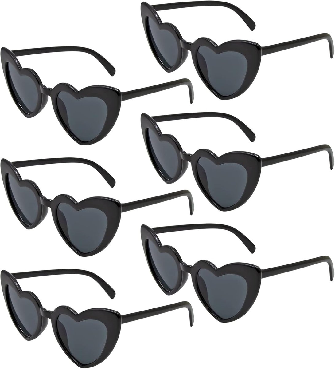6 stuks hartvormige zonnebril voor dames, vintage hartvormige bril, jaren 90, hippie-bril, kostuumaccessoires voor vakantie, feest, bruiloft, carnaval, Halloween, Kerstmis