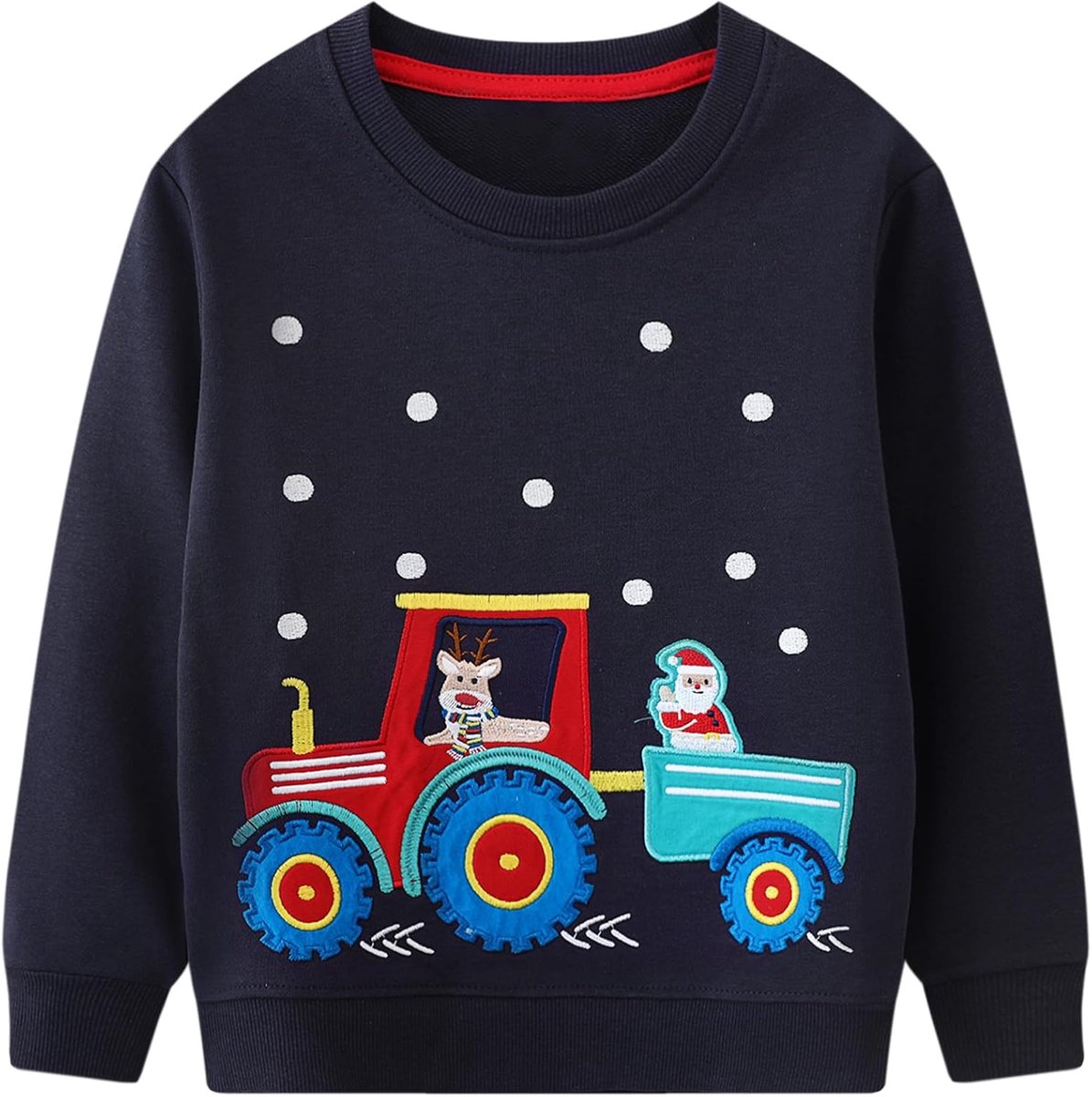 Sweatshirt voor Jongens Katoenen Trui met Ronde Hals Dinosaurus Graafmachine Patroon Pullover Kerstman Eland Print Jumper Warme Lange Mouwen Sweater Herfst Winter Top voor Kinderen 2-7 jaar