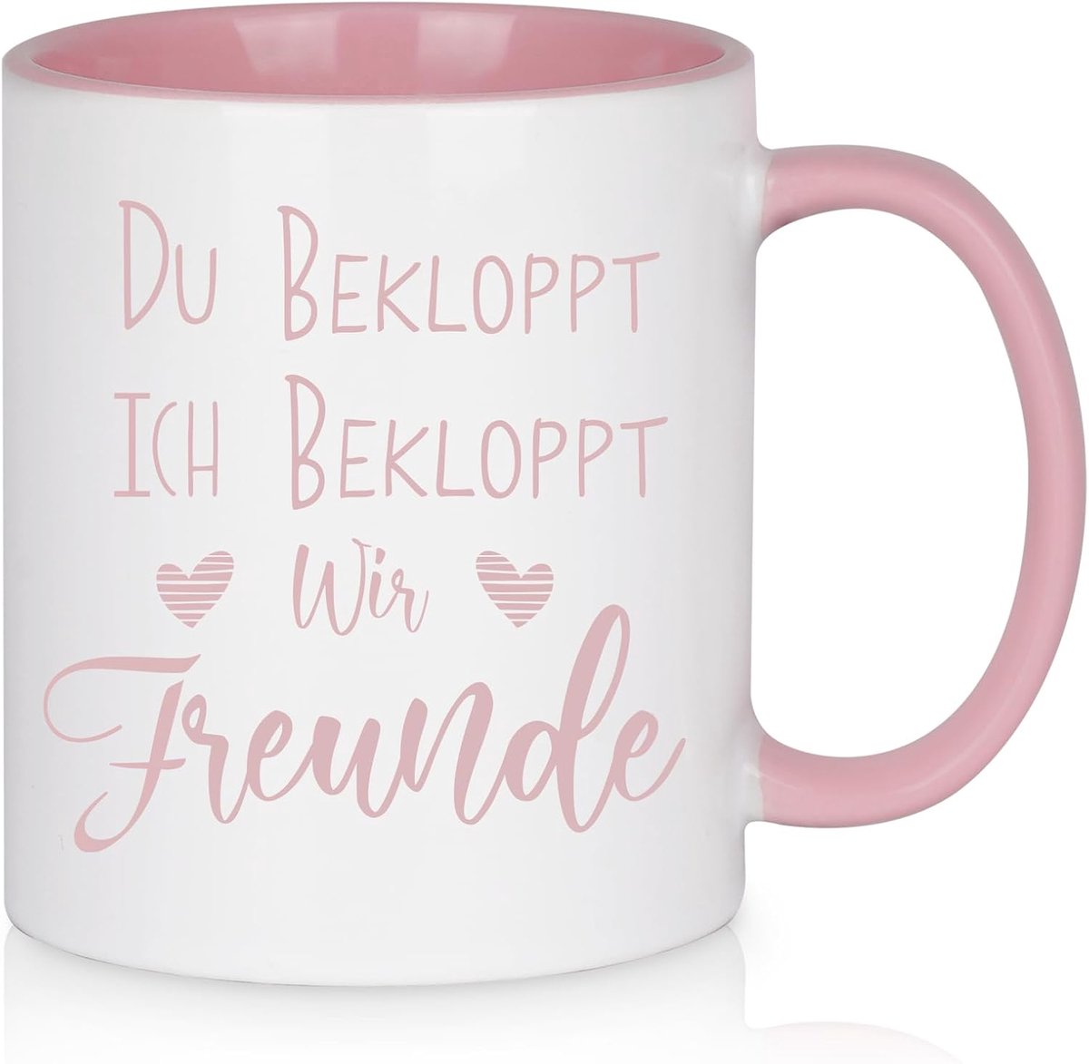 Cadeau voor vriend Kerstmis, verjaardag, cadeaus voor vrienden, beste vrienden geschenken, vriendin, BFF, collega mok met spreuk Du Ich Bekloppt wir Freunde 325 ml koffiemok, roze