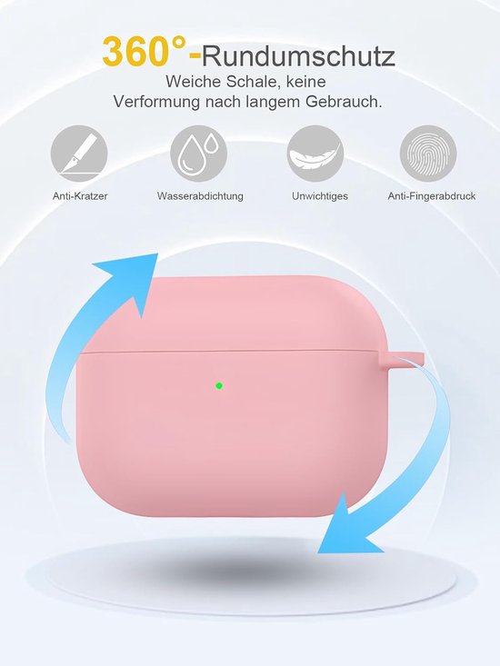 draadloze hoofdtelefoon voor AirPods/AirPods Pro, zachte siliconen beschermhoes, huidvriendelijk etui met karabijnhaak, volledige bescherming, roze — afbeelding 4