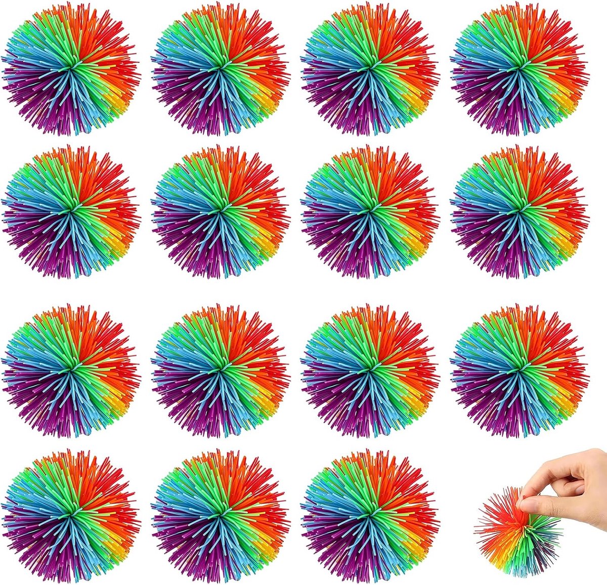 speelgoed 15 stuks kleurrijke regenboog elastische ballen – antistress speelgoed kind – siliconen draderige ballen voor kinderen binnen en buiten – feestcadeau jongens meisjes