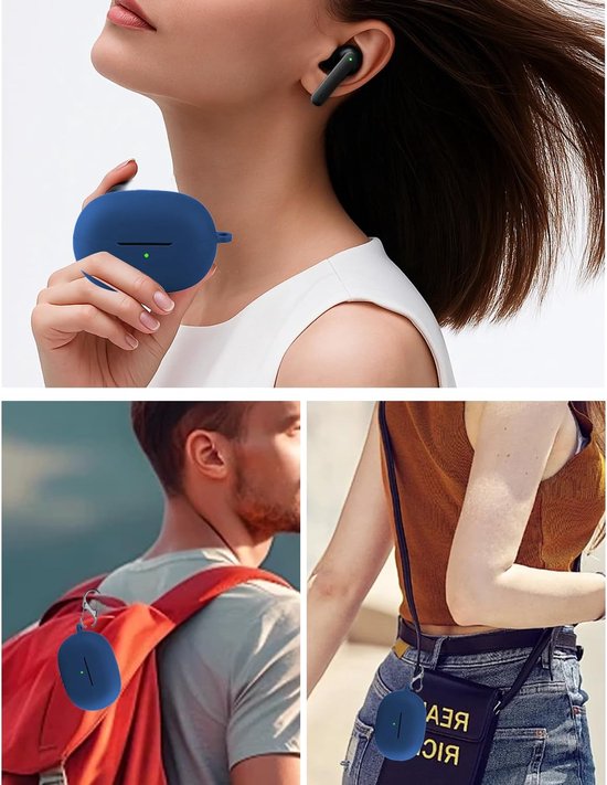 Behuizingshoes voor EarFun Clip 2 oordopjes, schokbestendig, waterdicht, zacht en slank, siliconen afdekking met koord, sleutelhanger en reinigingsset, blauw — afbeelding 5