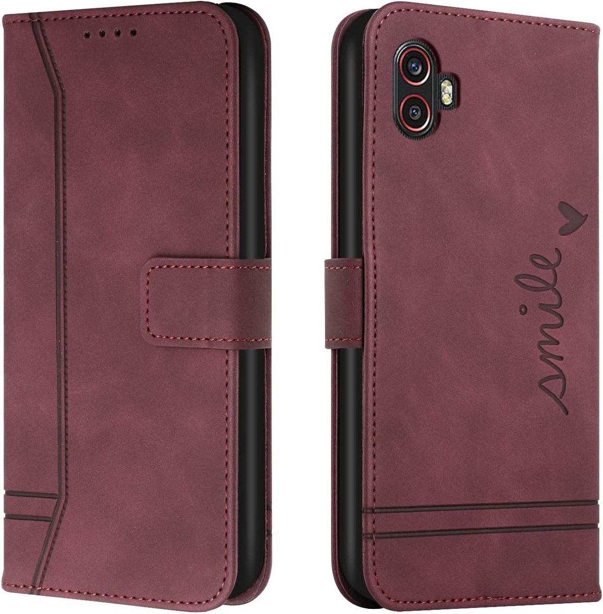 Telefoonhoesje voor Galaxy Xcover Pro 2 / Xcover 6 Pro, PU Lederen Flip Wallet Case met Kaartenvakken en Folio Cover Beschermhoesje voor Galaxy Xcover Pro 2 / Xcover 6 Pro, Wijnrood