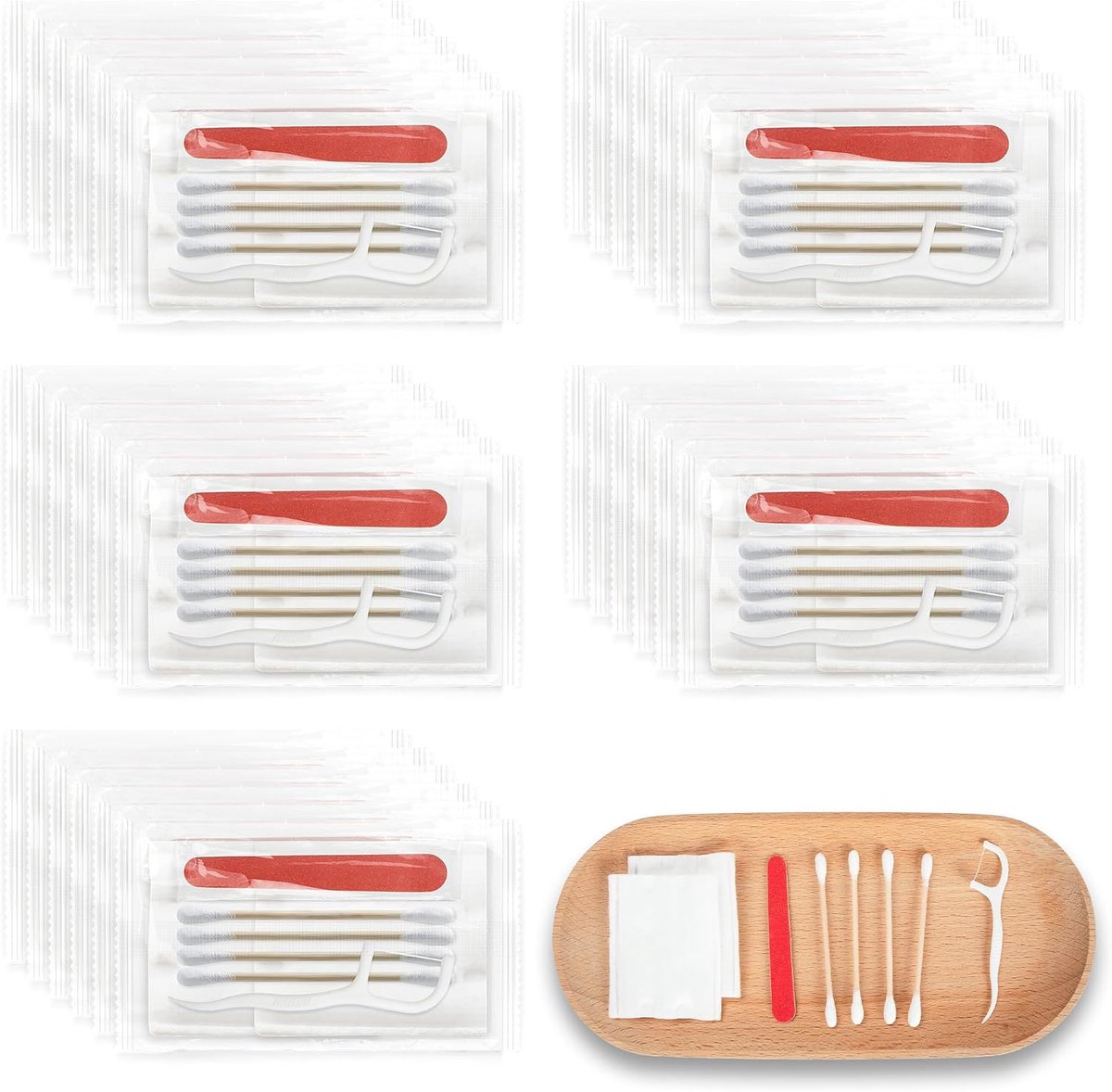 Vanity Kit, Vanity Kits Bulk, Individuele Vanity Kit Met Katoenen Pads, Wattenstaafjes, Tandzijde En Nagelvijlen, Geschikt Voor Reizen, Hotels En Thuisgebruik (50 stuks)