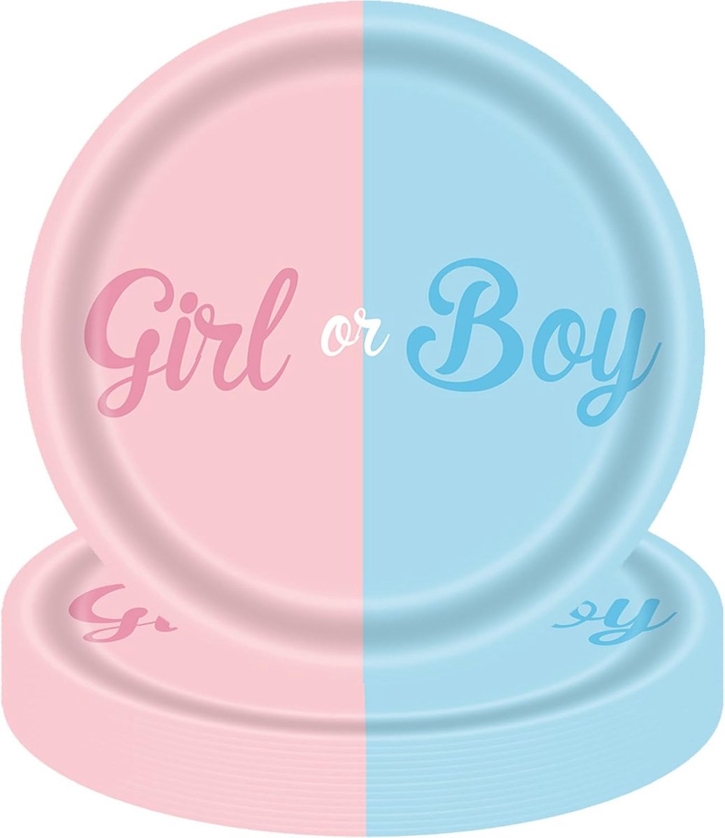 16P Gender Reveal Party Platen, 9in / 23 cm Roze en Blauw Papier Dessertborden voor Baby Shower Party, Geslacht Reveal Servies Decoraties voor Meisje Jongen - 16 Gast