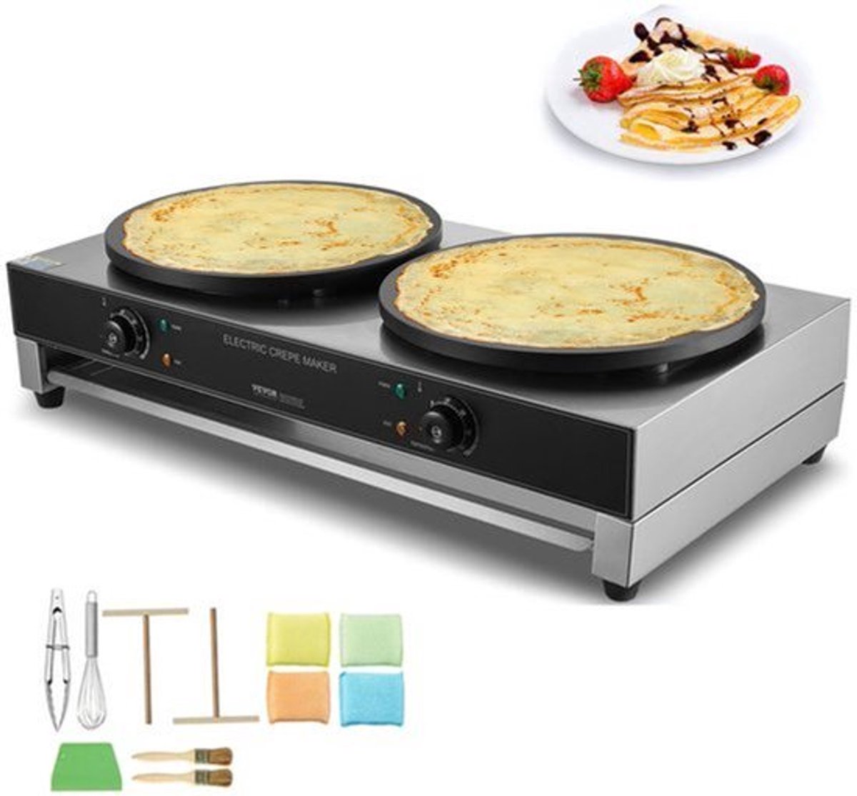 Crêpe Maker Elektrisch - 16 Inch Platte Bakplaat - 220V - RVS Behuizing - Voor Dessertwinkels En Thuisgebruik
