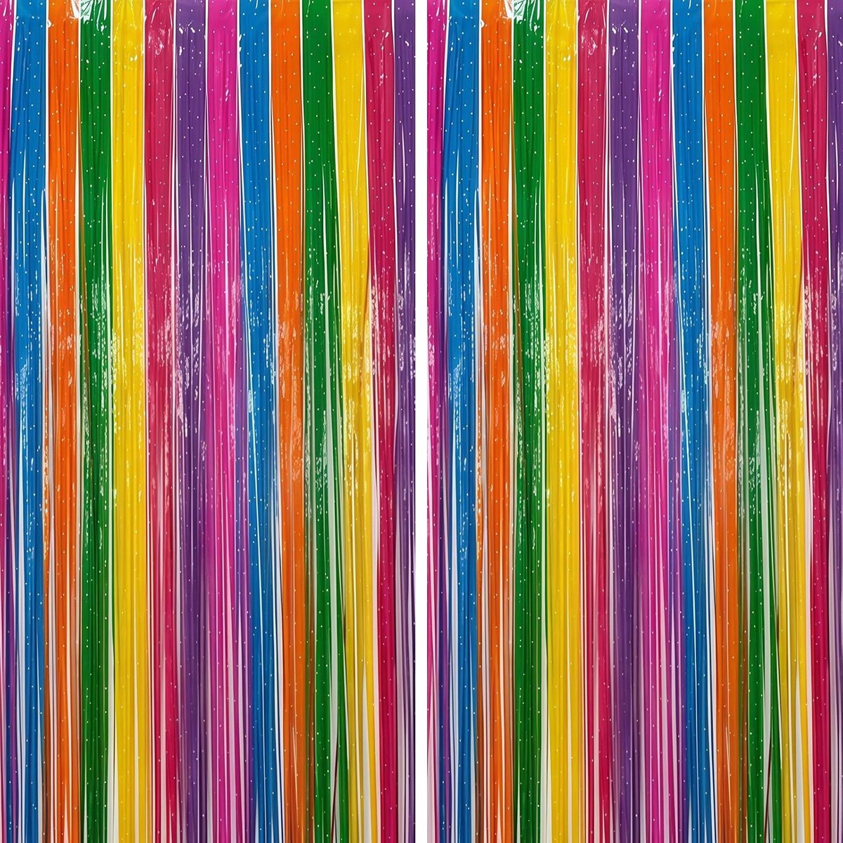 2 Stuks Lametta Gordijn Pastel Regenboog Sterren, 1 x 2,5 m Metallic Folie Franje Gordijn, Glanzend Feest Gordijn, Foto Achtergrond voor Kinderverjaardag Babyshower