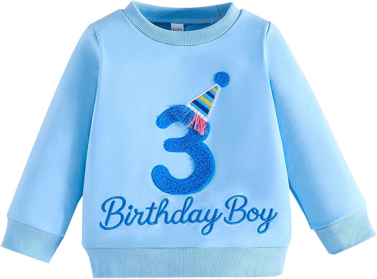 Verjaardagssweater voor jongens Kinder-T-shirt met lange mouwen en geborduurde letter Pullover Kleding voor peuters